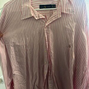 Ralph Lauren Men's Pink and White Striped Shirt
